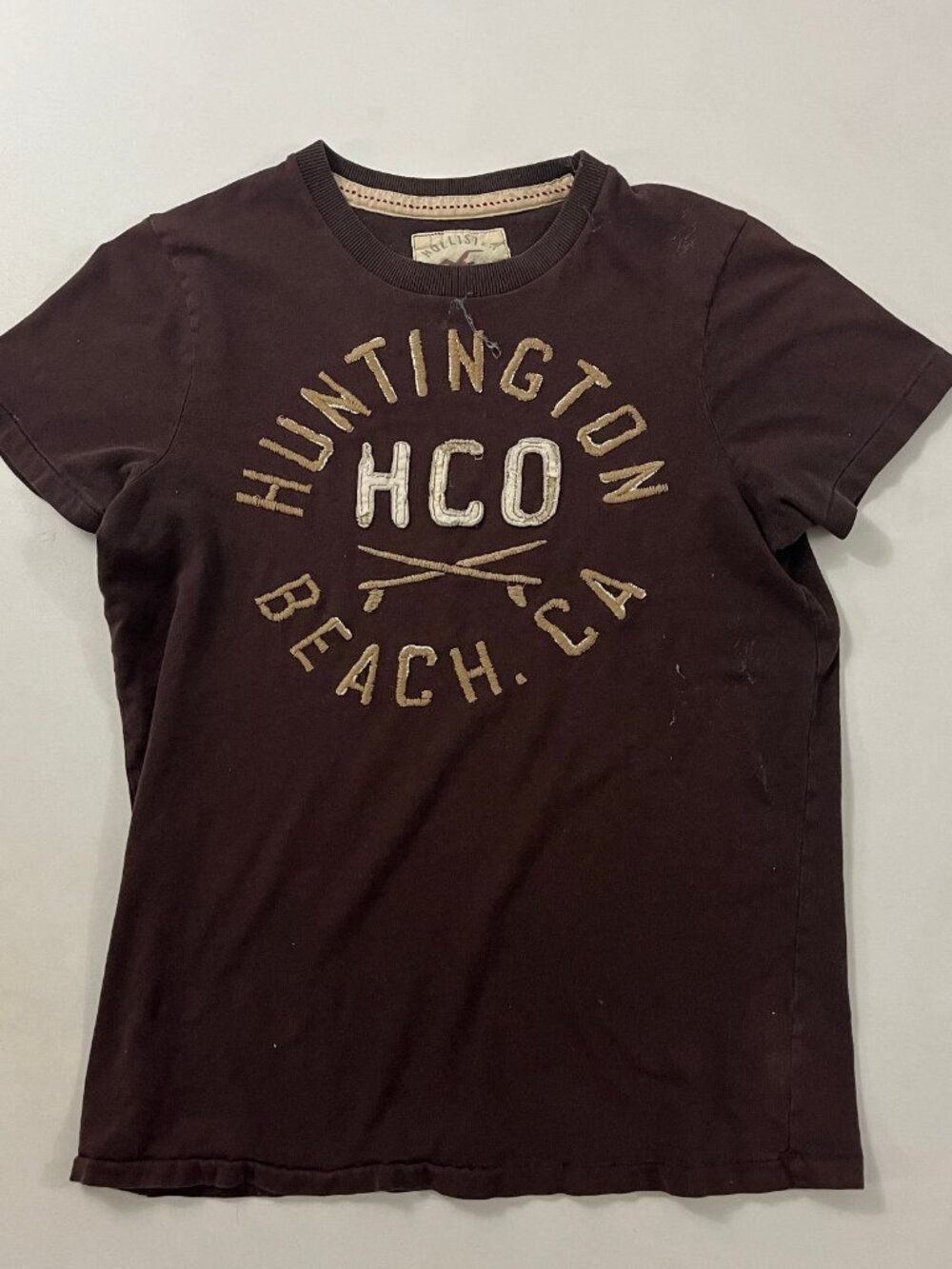 Y2K Hollister Brown Huntington Beach HCO Embroidered Surf Tee M